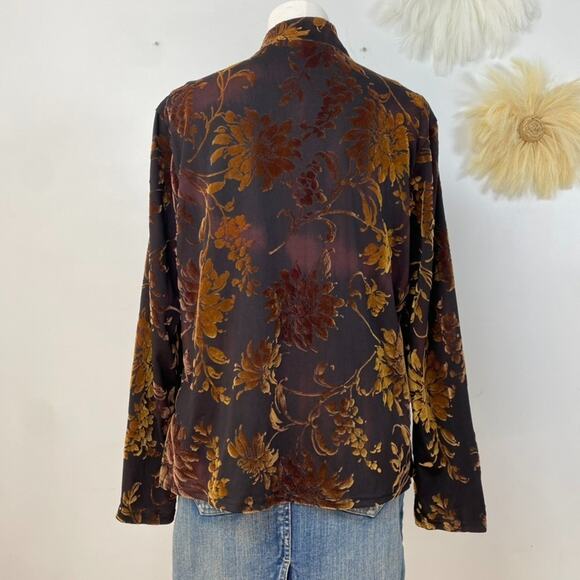 Vintage Womens Y2K Velvet Burnout Button Up Top Size M Forest Fairy Whimsigoth - Picture 3 of 7